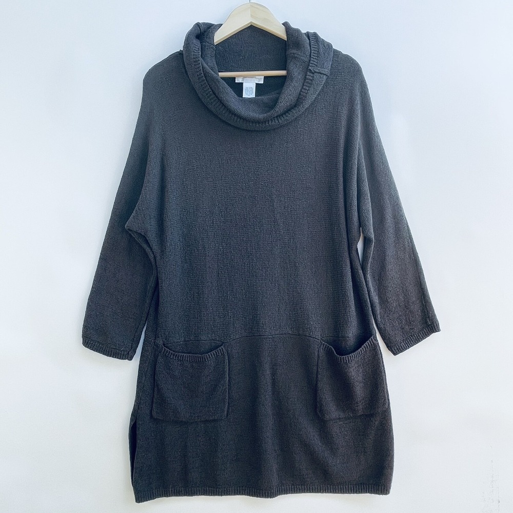 Soft Surroundings Womens Small Medium Dress Brown Cowl Neck Knit Coastal Relaxed